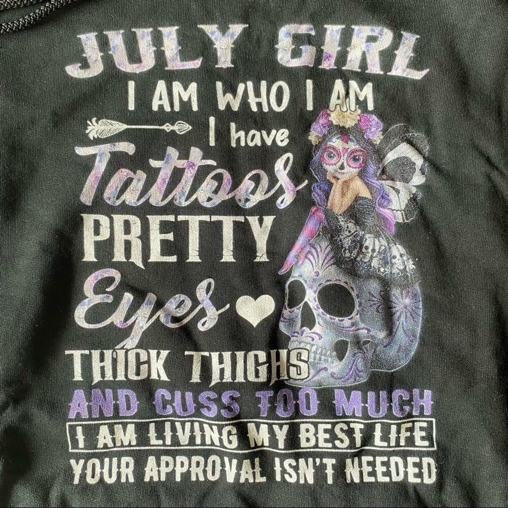 July Birthday Girl with Tattoos Hoodie Black Large